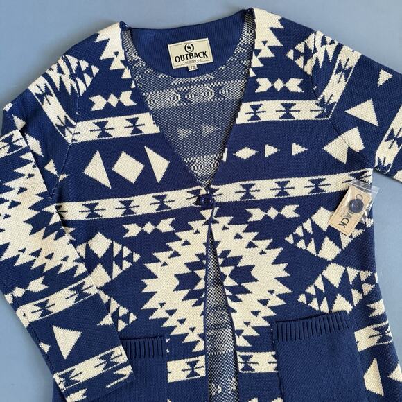 Outback Trading Co Nora Cardigan Southwestern Blue Knee Length Sweater NWT L/XL - Picture 4 of 7
